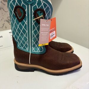 Twisted X Brown and Turquoise Steel Toe Boots size 11.5 D